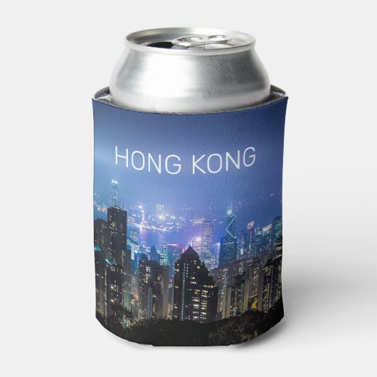 Hong Kong Island Skyline Panorama Night Souvenir Blikjeskoeler (Blikje Voorkant)