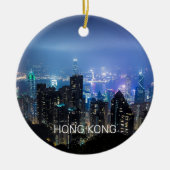 Hong Kong Island Skyline Panorama Night Souvenir Keramisch Ornament (Voorkant)