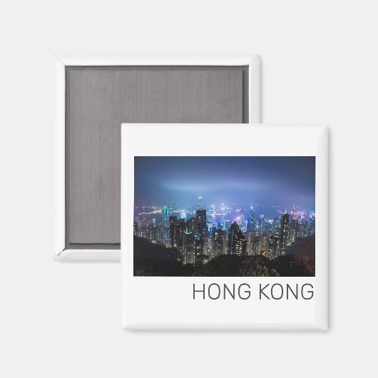 Hong Kong Island Skyline Panorama Night Souvenir Magneet (Voorkant / Achterkant)