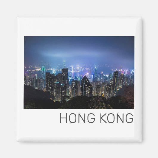 Hong Kong Island Skyline Panorama Night Souvenir Magneet (Voorkant)