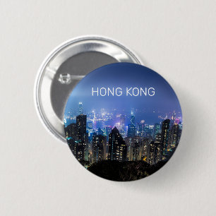 Hong Kong Island Skyline Panorama Night Souvenir Ronde Button 5,7 Cm