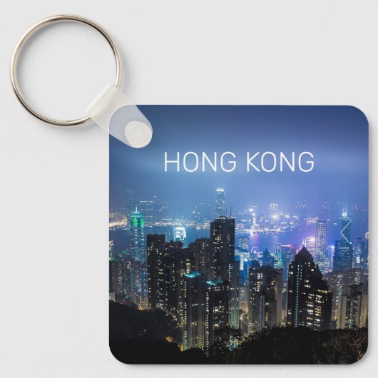 Hong Kong Island Skyline Panorama Night Souvenir Sleutelhanger (Voorkant)
