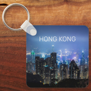 Hong Kong Island Skyline Panorama Night Souvenir Sleutelhanger