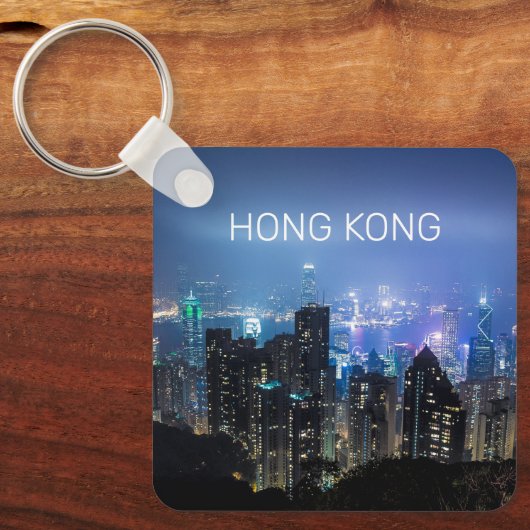 Hong Kong Island Skyline Panorama Night Souvenir Sleutelhanger (Voorkant)