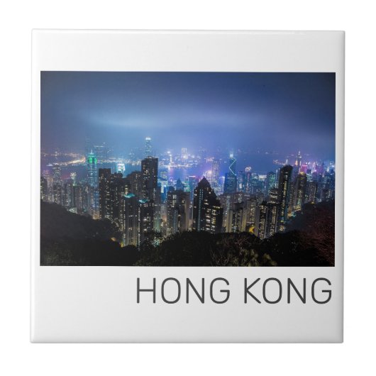 Hong Kong Island Skyline Panorama Night Souvenir Tegeltje (Voorkant)