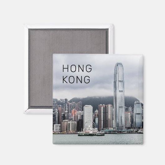 Hong Kong Island Skyline Retro Cityscape  Magneet (Voorkant / Achterkant)