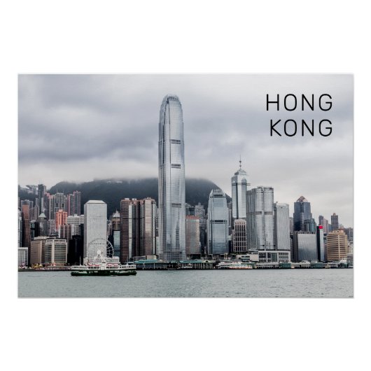 Hong Kong Island Skyline Retro Cityscape  Perfect Poster (Voorkant)