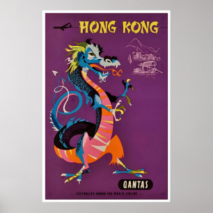 Hong Kong Kunst Qantas Reisposter Chinese Draak Poster
