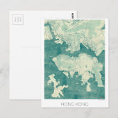 Hong Kong Map Blue  Waterverf Briefkaart (Voorkant / Achterkant)