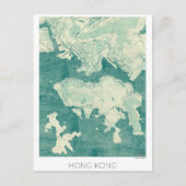 Hong Kong Map Blue  Waterverf Briefkaart (Voorkant)