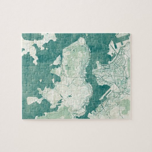 Hong Kong Map Blue  Waterverf Legpuzzel (Horizontaal)