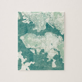 Hong Kong Map Blue  Waterverf Legpuzzel