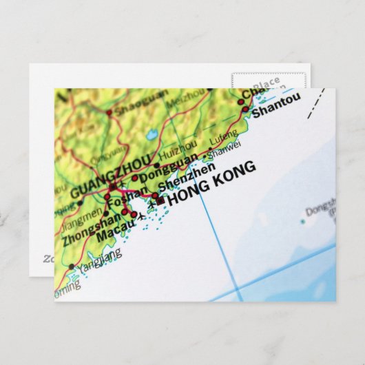 Hong Kong Map Briefkaart (Voorkant / Achterkant)