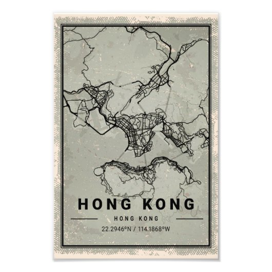 Hong Kong map print poster canvas (Voorkant)