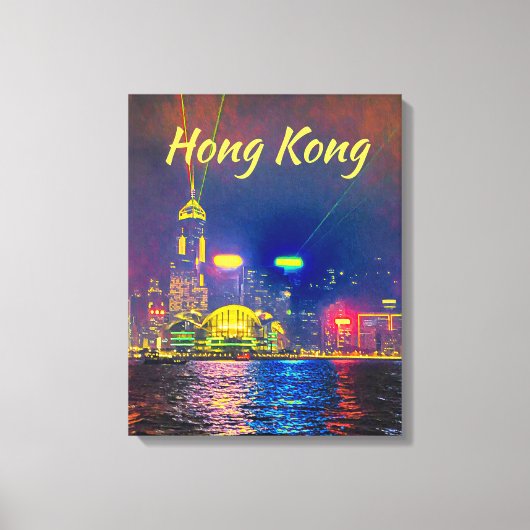 Hong Kong nachtlicht skyline modern reizen Canvas Afdruk (Voorkant)