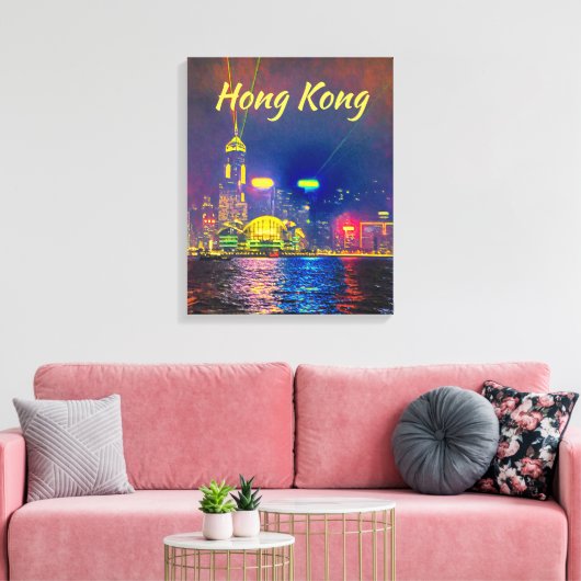 Hong Kong nachtlicht skyline modern reizen Canvas Afdruk (Insitu (Woonkamer))