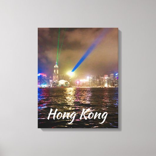 Hong Kong nachtlicht skyline modern reizen Canvas Afdruk (Voorkant)