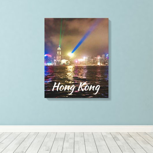 Hong Kong nachtlicht skyline modern reizen Canvas Afdruk (Insitu (Houten vloer))