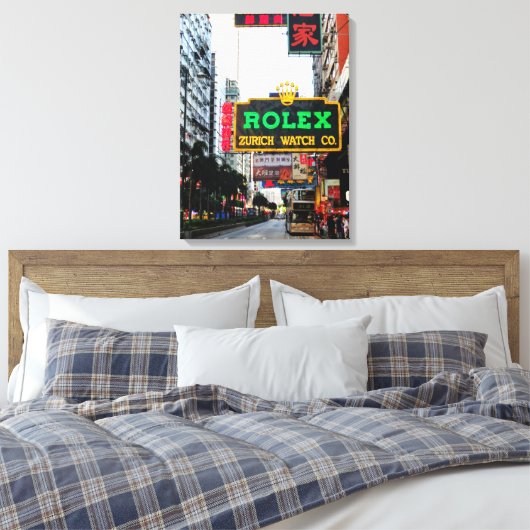Hong Kong Nathan Road Stretched Canvas Print (Insitu (Slaapkamer))