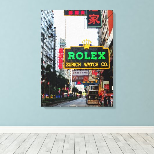 Hong Kong Nathan Road Stretched Canvas Print (Insitu (Houten vloer))