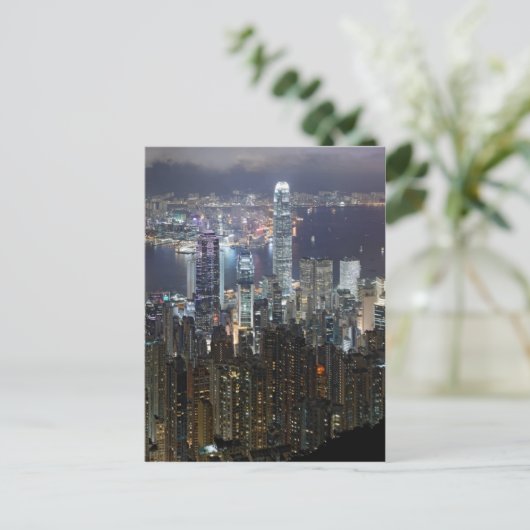 Hong Kong Night Skyline Briefkaart (Staand voorkant)