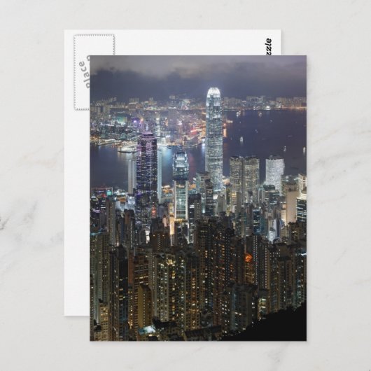 Hong Kong Night Skyline Briefkaart (Voorkant / Achterkant)