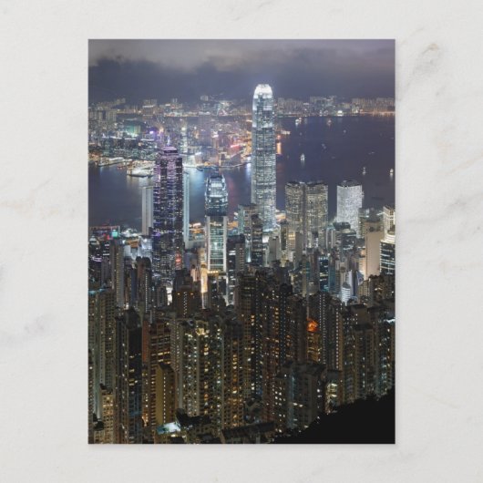 Hong Kong Night Skyline Briefkaart (Voorkant)