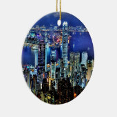 Hong Kong night skyline Keramisch Ornament (Rechts)