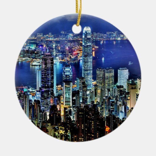 Hong Kong night skyline Keramisch Ornament (Voorkant)