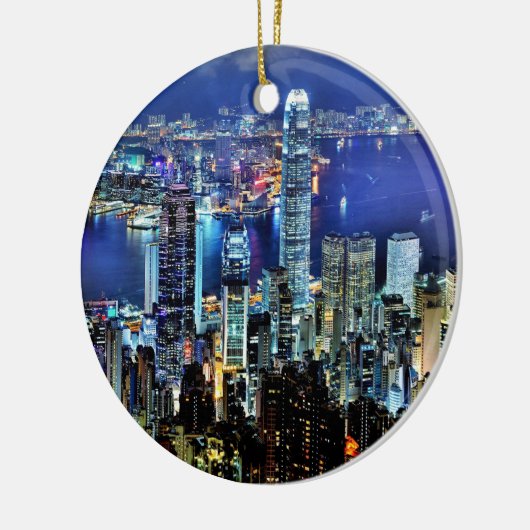 Hong Kong night skyline Keramisch Ornament (Links)