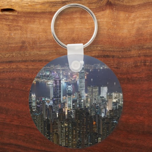 Hong Kong Night Skyline Sleutelhanger (Voorkant)