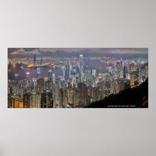 Hong Kong Night Skyline uit de Victoria Peak Poster