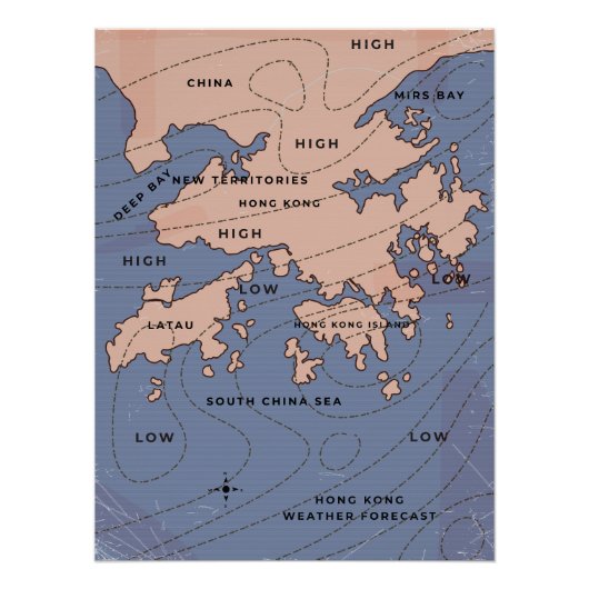 Hong Kong Oude Weerkaart Perfect Poster (Voorkant)