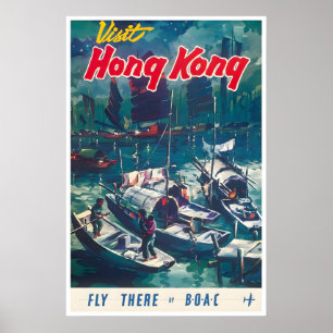 Hong Kong Reisposter Chinese Kunst BOAC Luchtvaart Poster