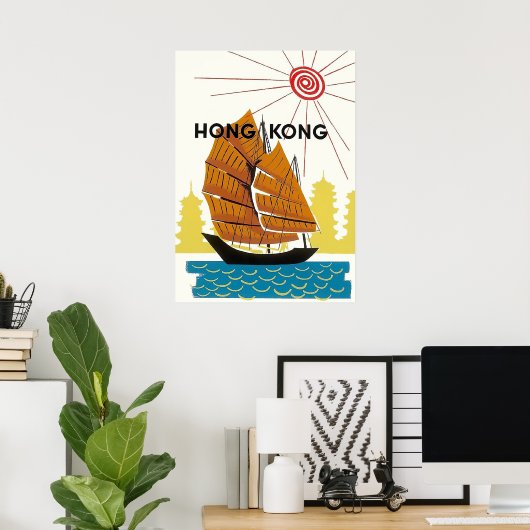 Hong Kong Retro Vintage Travel Poster (Thuiskantoor)