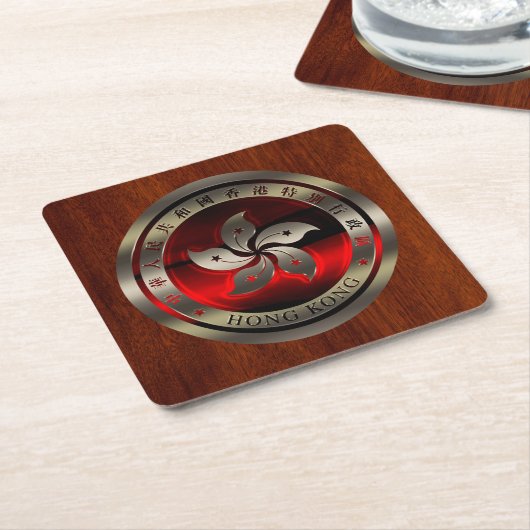 Hong Kong Seal on Mahogany Print Kartonnen Onderzetters (Schuin)