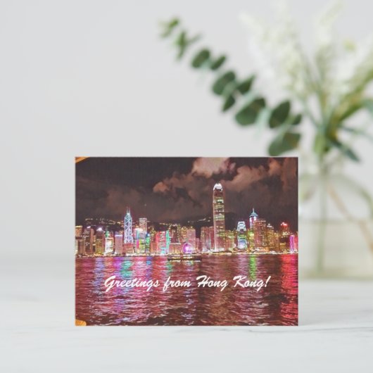 Hong Kong Skyline Briefkaart - Red (Staand voorkant)