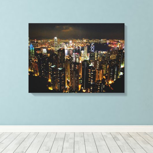 Hong Kong Skyline Canvas Print (Insitu (Houten vloer))