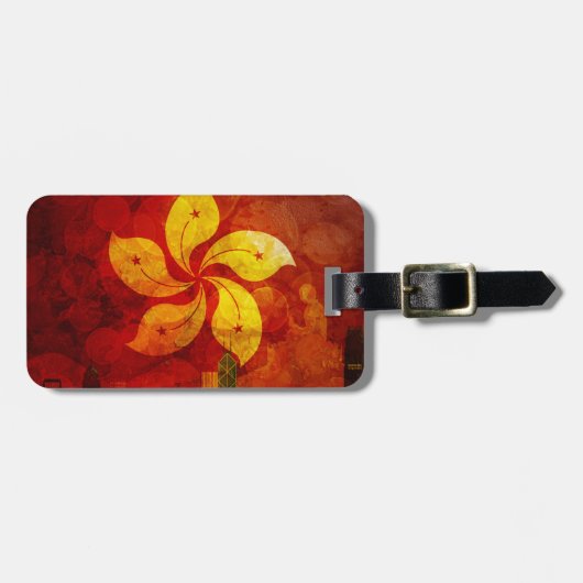 Hong Kong Skyline HK Flag Grunge Background Illust Bagagelabel (Voorkant horizontaal)