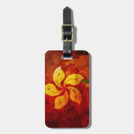 Hong Kong Skyline HK Flag Grunge Background Illust Bagagelabel (Voorkant verticaal)