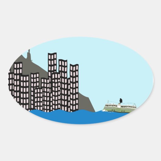 Hong Kong Skyline Ovale Sticker (Voorkant)