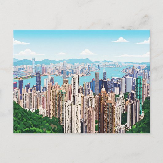 Hong Kong skyline panoramic view postcard Briefkaart (Voorkant)