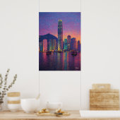 Hong Kong Skyline Pointillism Sunset Cityscape Poster (Keuken)