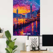Hong Kong Skyline Poster – levendige Aziatische ku (Thuiskantoor)
