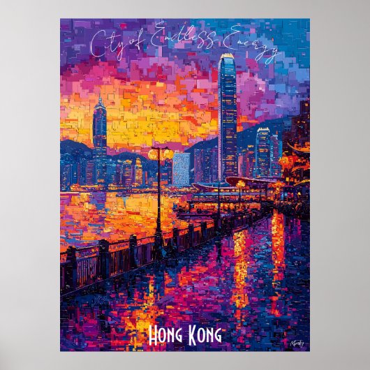 Hong Kong Skyline Poster – levendige Aziatische ku (Voorkant)