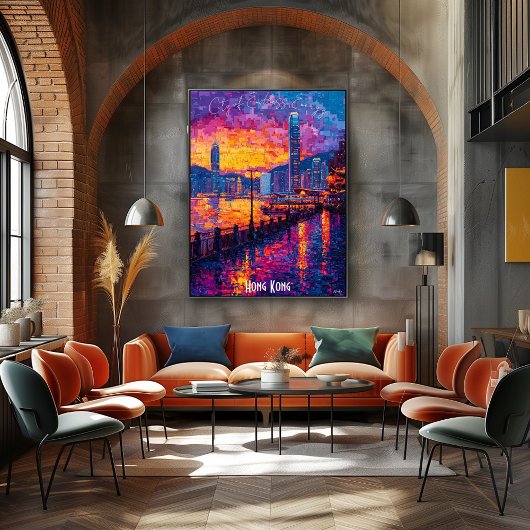 Hong Kong Skyline Poster – levendige Aziatische ku