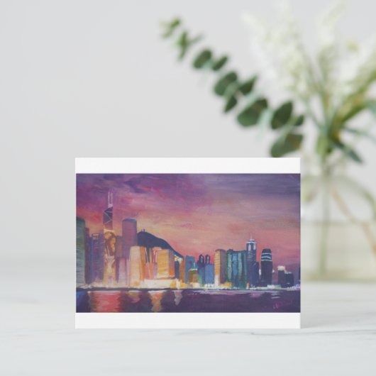 Hong Kong Skyline ' s nachts Briefkaart (Staand voorkant)