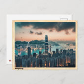 Hong Kong Skyline Vintage Reizen Briefkaart (Voorkant / Achterkant)