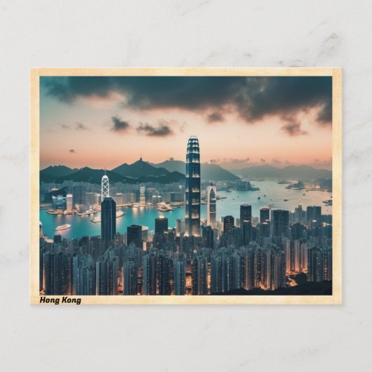 Hong Kong Skyline Vintage Reizen Briefkaart (Voorkant)