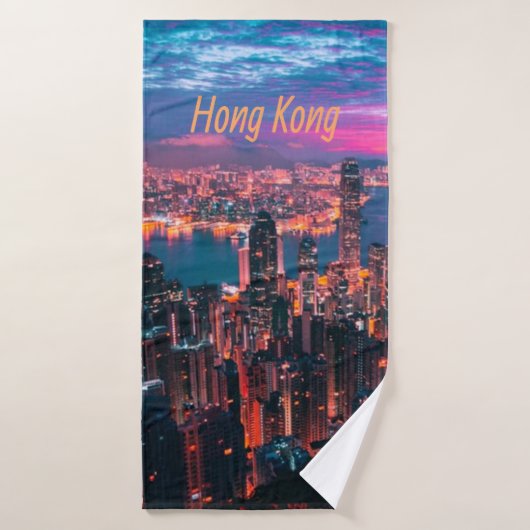 Hong Kong Skyscraper Skyline Night Lights Badhanddoek (Badhanddoek)